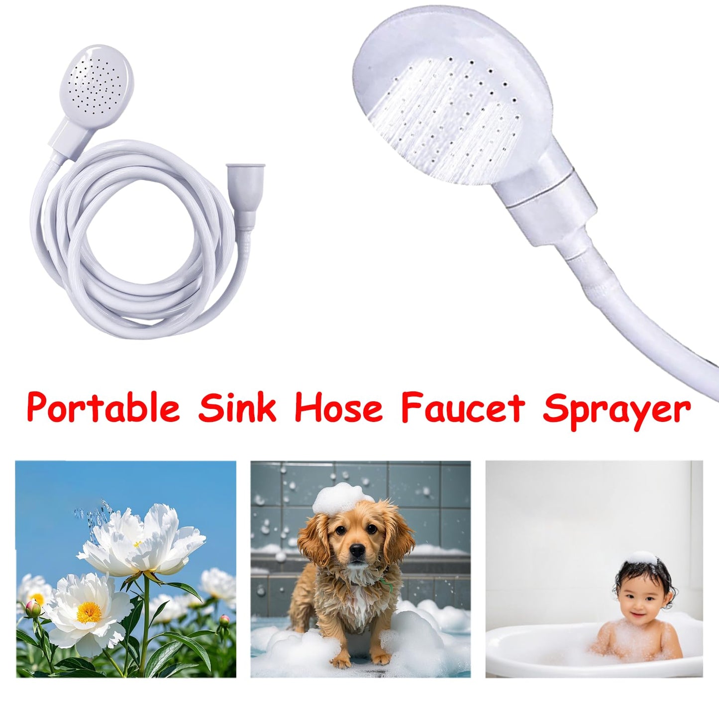 White Smoke CaoXiong 13.12ft/4m Sink Spray Hose, Portable Shampoo Sprayer, Handheld Sink Spray Shower Head Spray Hose for Bathing Baby, Pets, Washing Hair, Rinsing Vegetables, Utility Sink