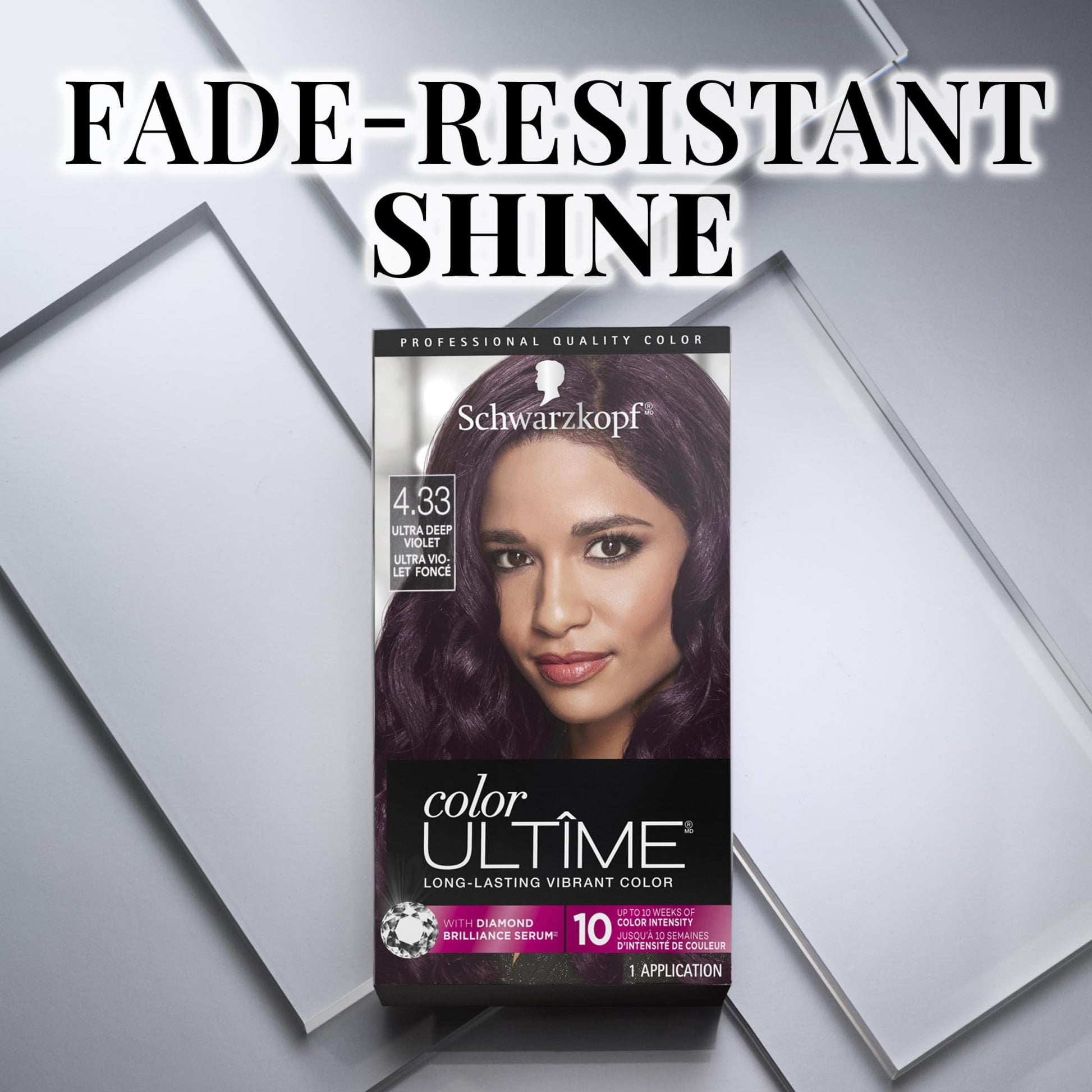 Gray Schwarzkopf Color Ultime 4.3 Ultra Deep Violet Hair Dye, Permanent Intense Violet with Diamond Brilliance, Fade-Resistant, Covers Grays, All Hair Textures