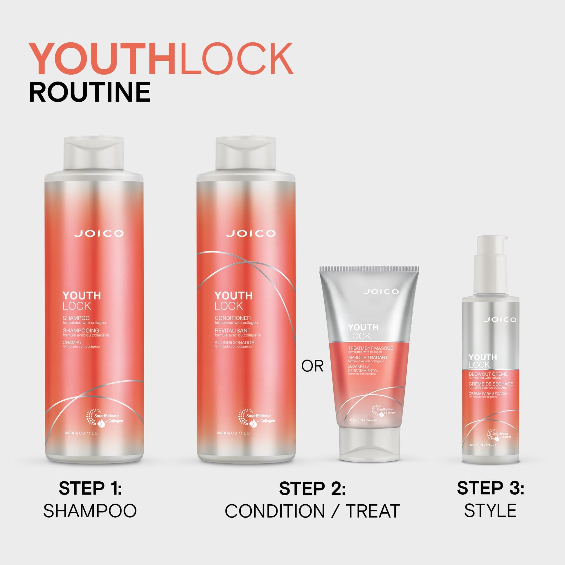 Lavender Joico YouthLock Shampoo Formulated With Collagen | Youthful Body & Bounce | Reduce Breakage & Frizz | Soften & Detangle Hair | Boost Shine | Sulfate Free | With Arginine | 33.8 Fl Oz