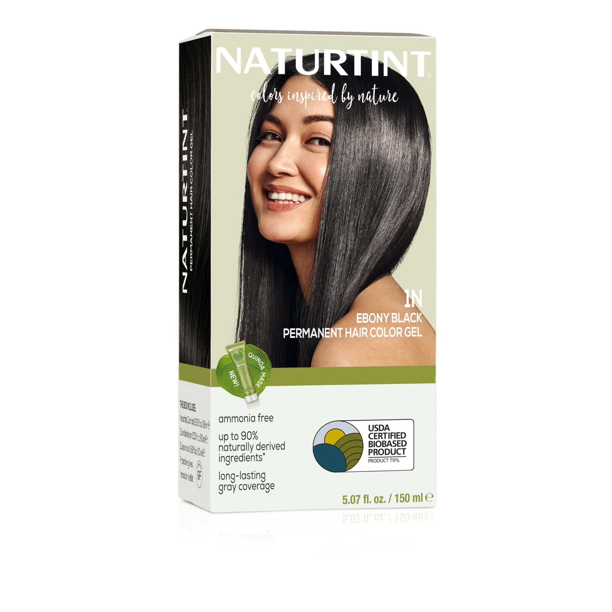 Light Gray Naturtint 1N Ebony Black Permanent Hair Color (Pack of 1), Ammonia Free, Vegan, Cruelty Free, up to 100% Gray Coverage, Long Lasting Results (Packaging may vary)