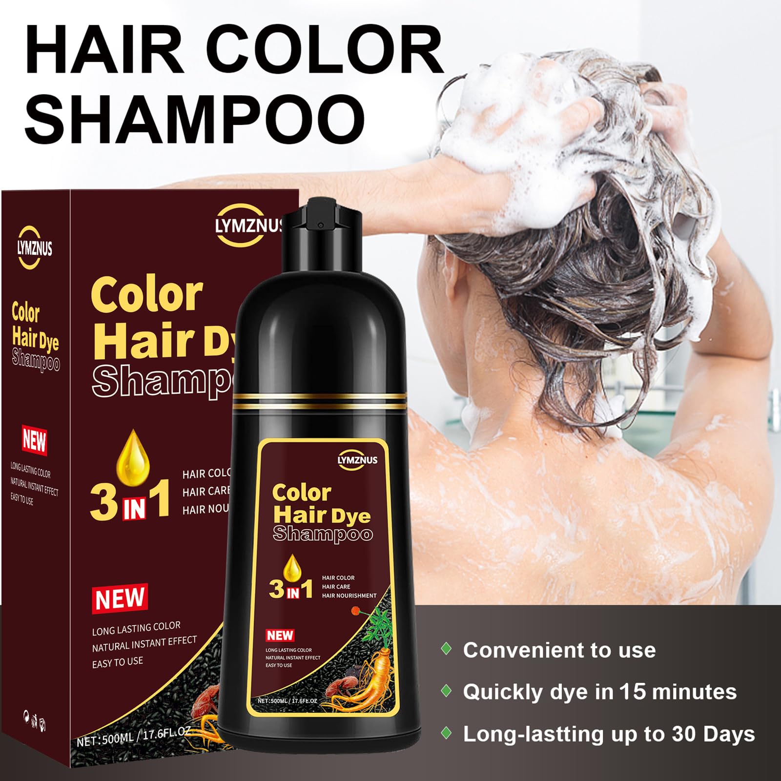 White Smoke Instant Cherry Brown Hair Color Shampoo for Men and Women, Herbal Hair Dye Shampoo 3 in 1, Long lasting & Easy to Use Cherry Brown Hair Shampoo 500ml