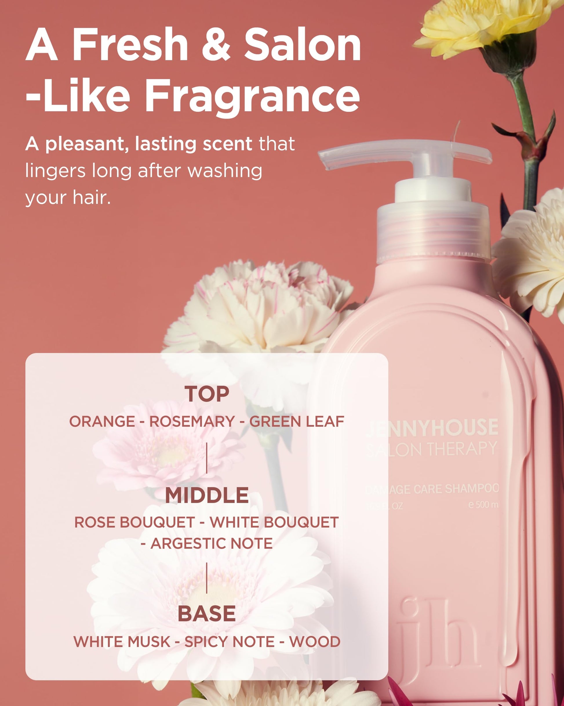 Misty Rose JENNYHOUSE Salon Therapy Damage Care Shampoo - Korean Beauty Hair Strengthening Nourishing with Collagen, Panthenol - Floral Scent - Healthy Scalp & Hair Care, 16.9 fl.oz
