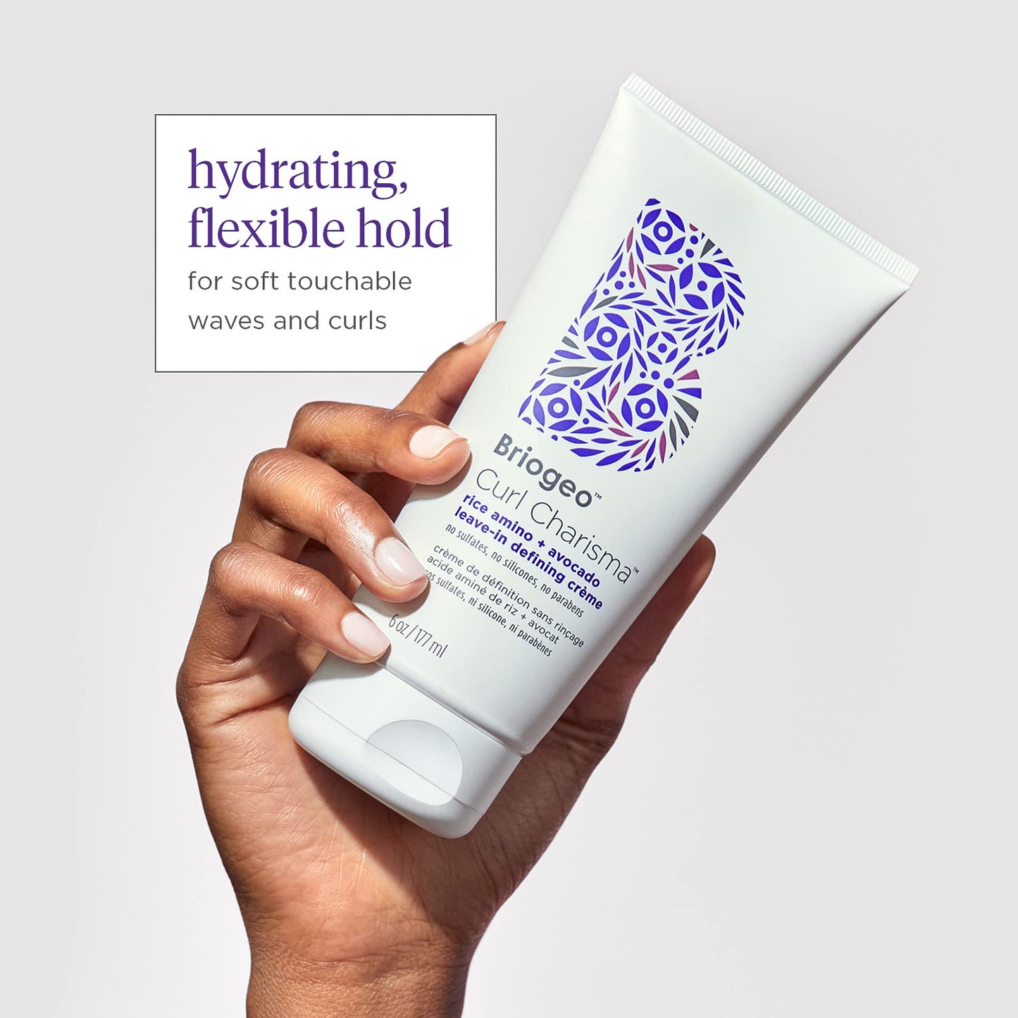 Lavender Briogeo Curl Charisma Rice Amino + Avocado Leave-In Defining Crème, Anti Frizz Hair Styling Moisturizer, Leave In Cream for Wavy, Curly, Coily Hair, Boosts Hydration, Vegan, Cruelty-Free