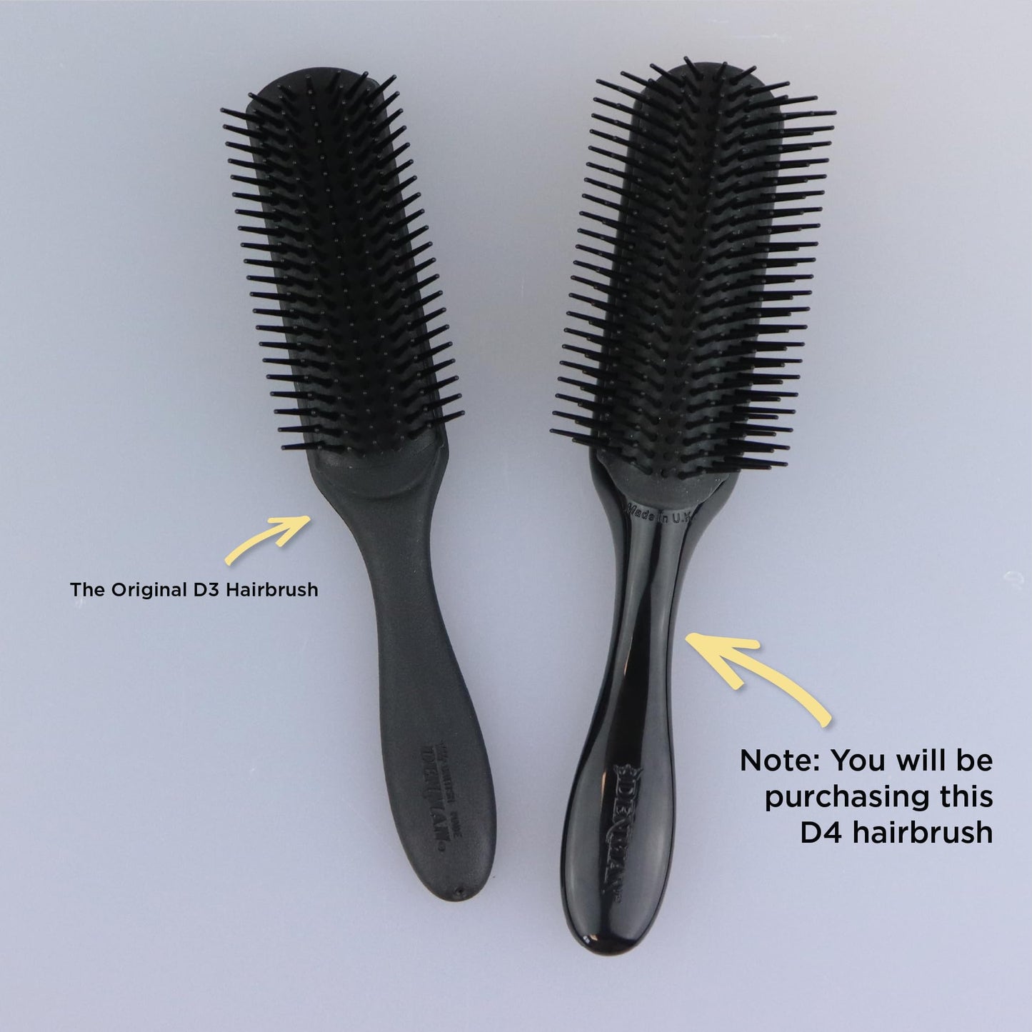 Gray Denman Curly Hair Brush D4 (All Black) 9 Row Styling Brush for Styling, Smoothing Longer Hair and Defining Curls - For Women and Men
