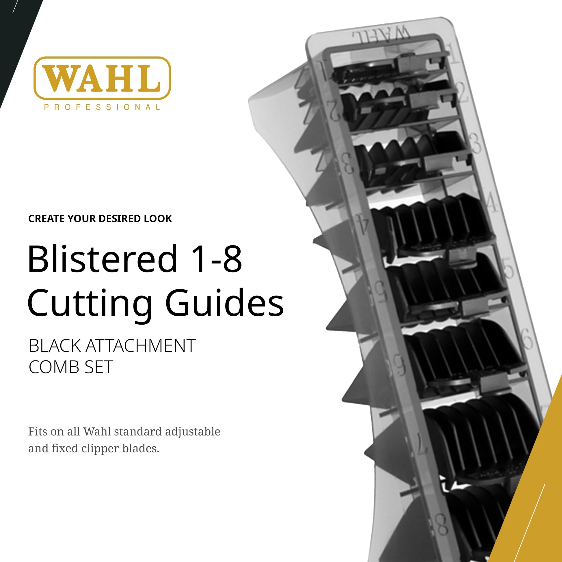 White Smoke Wahl Professional Blistered 1-8 Cutting Guides, Black Clipper Guard Attachments, Durable and Easy to Use