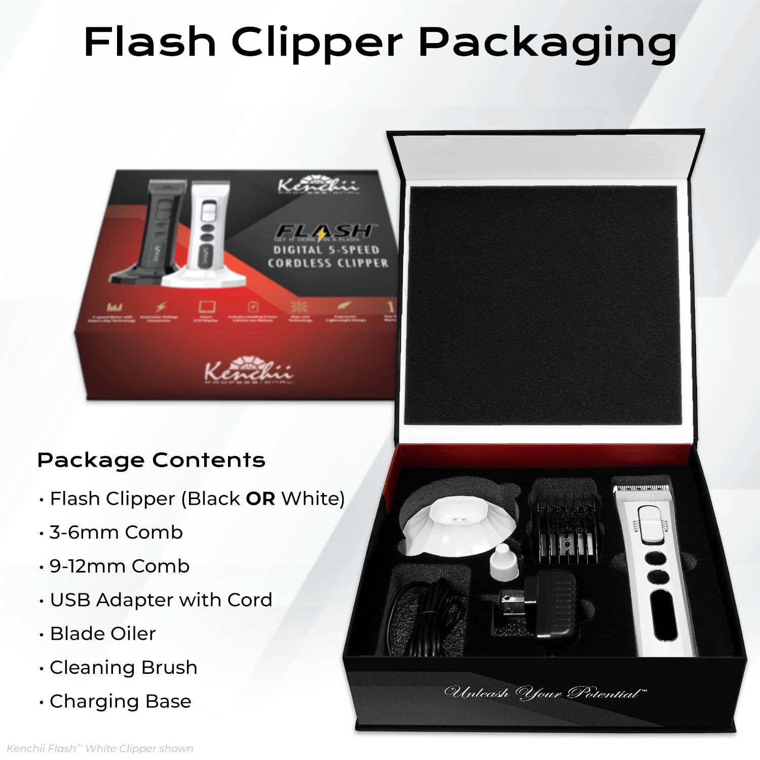 White Smoke Kenchii Flash Dog Clippers for Grooming 4-in-1 Digital Cordless Cat & Dog Grooming Clipper for Pet Care, Precision Pet Grooming Trim, Shape, and Style Effortlessly, White