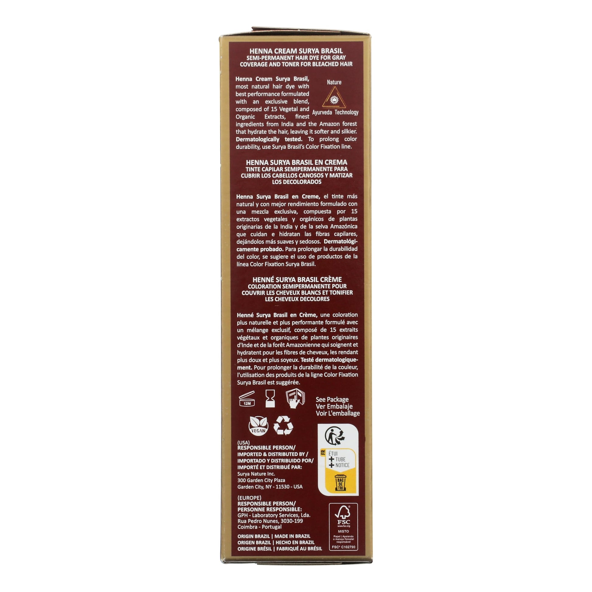 Dim Gray Surya Brasil - Henna Cream, Semi-Permanent Golden Brown Hair Color Treatment for Gray Coverage, Deep Conditioning Hair Dye, 2.37 oz / 70 ml