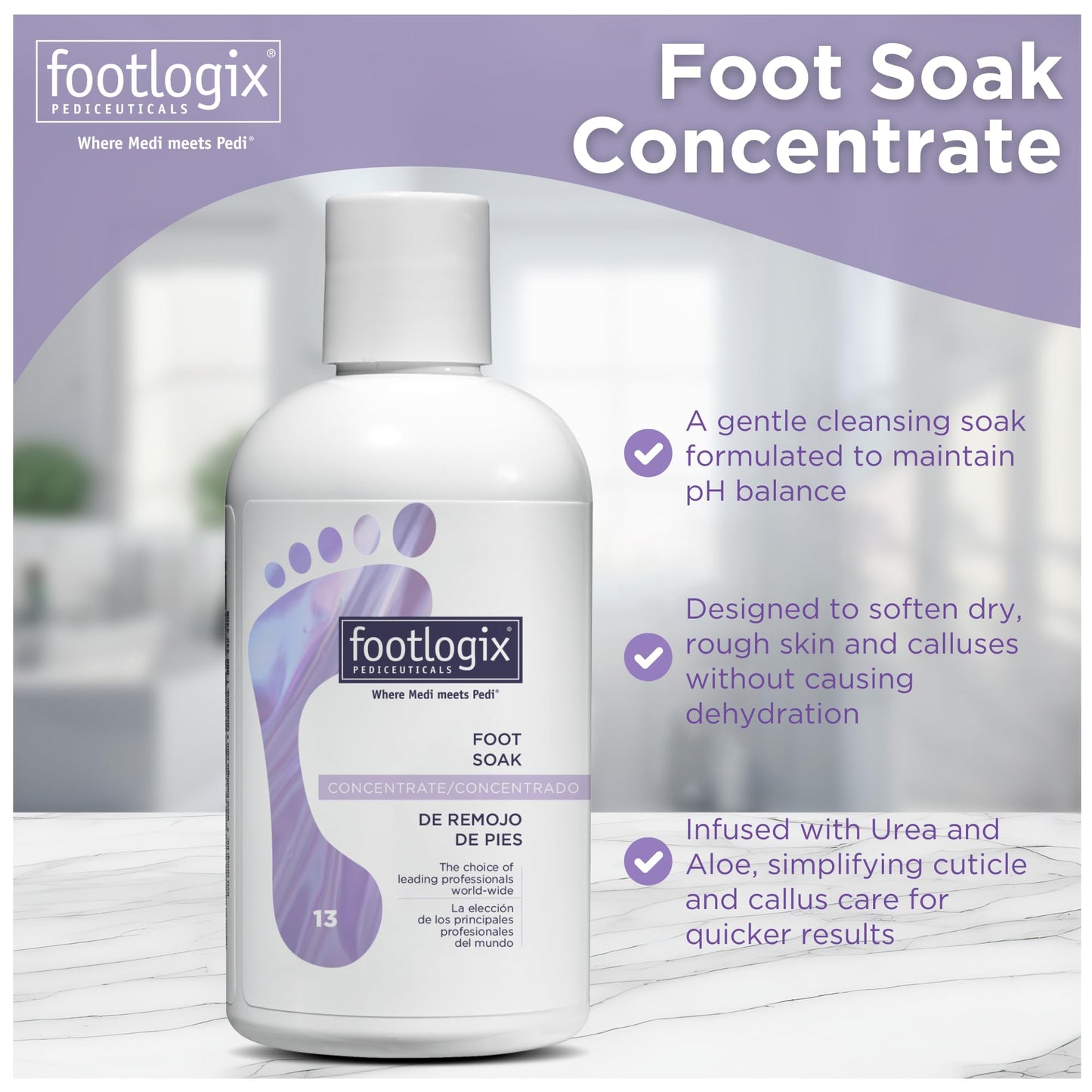 Lavender FOOTLOGIX Foot Soak Concentrate, 8.45 oz - Gentle Cleansing, Foot Bath Soak, Soften Dry Feet and Calluses