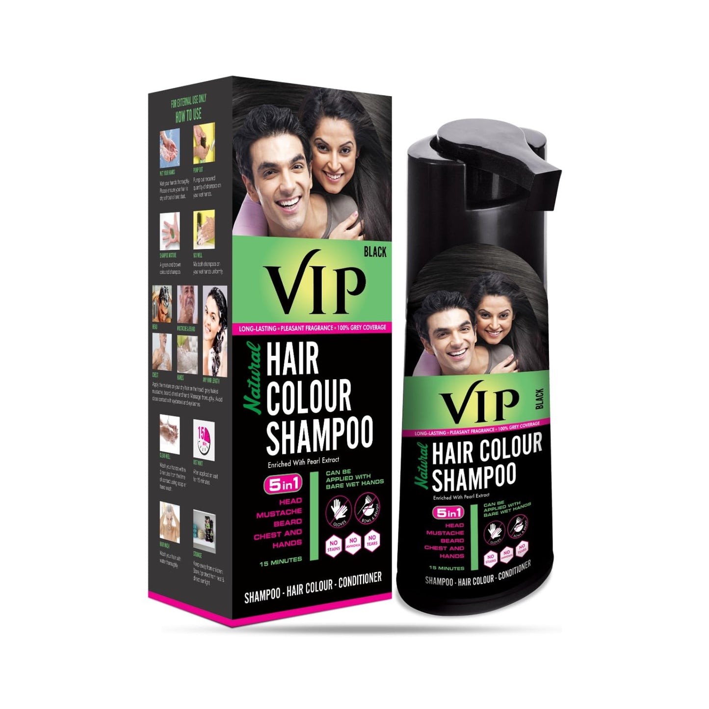 Black VIP 3 in 1 Hair Color Shampoo (180 ml / 6.08 fl oz)