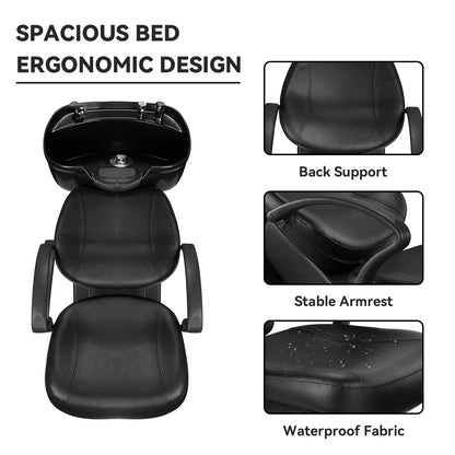 White Smoke Ainfox Shampoo Barber Backwash Chair, ABS Plastic Shampoo Bowl Sink Chair for Spa Beauty Salon (Black)