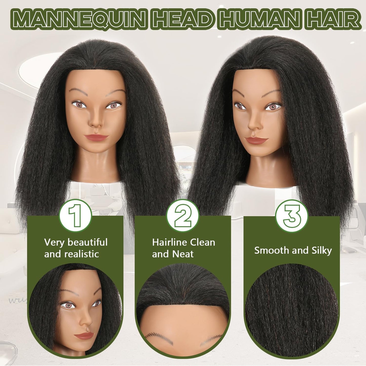 Dark Slate Gray Ineffable 16"Mannequin Head with Hair Mannequin Head for Braiding Hairstylists Manikin Head Cosmetology Doll Head for Hair Styling (16inch)