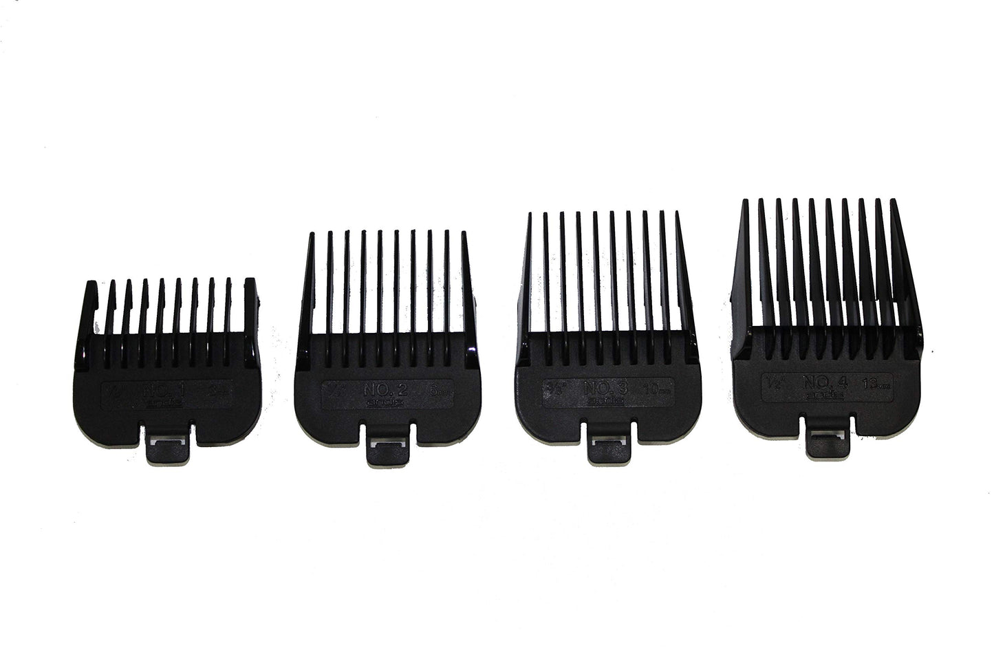 White Smoke Andis 4 Piece Animal Comb Set; Sizes: 1/8", 1/4", 3/8", 1/2", Black, 21318, (pack of 4)