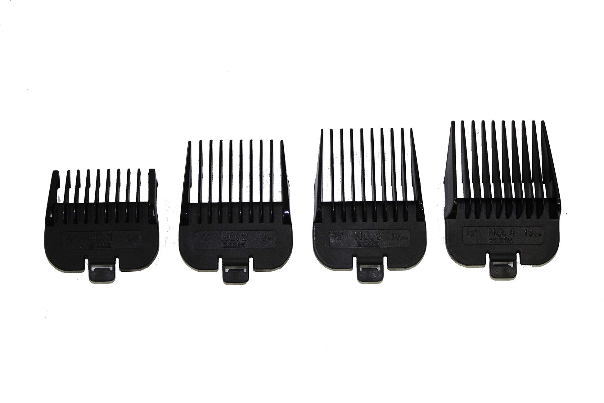 White Smoke Andis 4 Piece Animal Comb Set; Sizes: 1/8", 1/4", 3/8", 1/2", Black, 21318, (pack of 4)