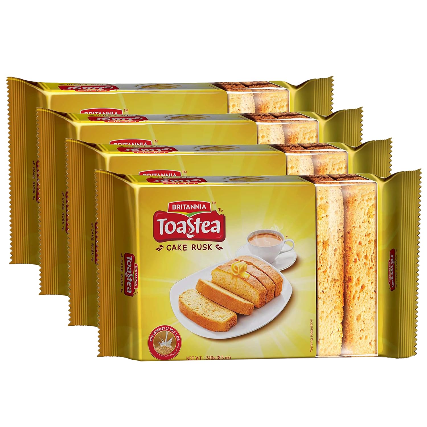 White Smoke BRITANNIA Premium Cake Rusk 8.46oz (240g) | Pack of 4 | Crispy Tea Snack | Goodness of Milk and Egg | Delicious, Light & Crispy Toasted Bread