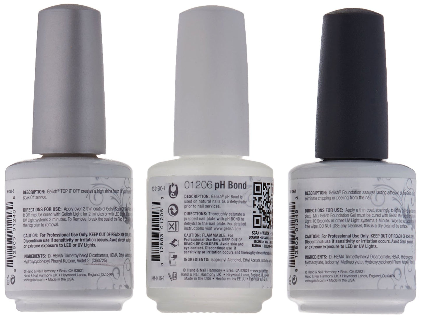 White Smoke Gelish Terrific Trio Essentials 15 Milliliter Basic Care Soak Off Manicure Gel Nail Polish Kit with Foundation, pH Bond and Top It Off Gel
