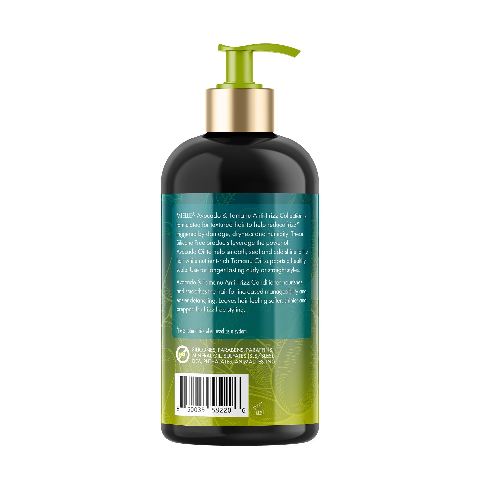 White Smoke Mielle Organics Avocado & Tamanu Anti Frizz Conditioner for Women & Men - Detangling, Moisturizing & Smoothing Treatment - Frizz Control Detangler for Textured & Dry Hair - Prep for Styling, 12floz
