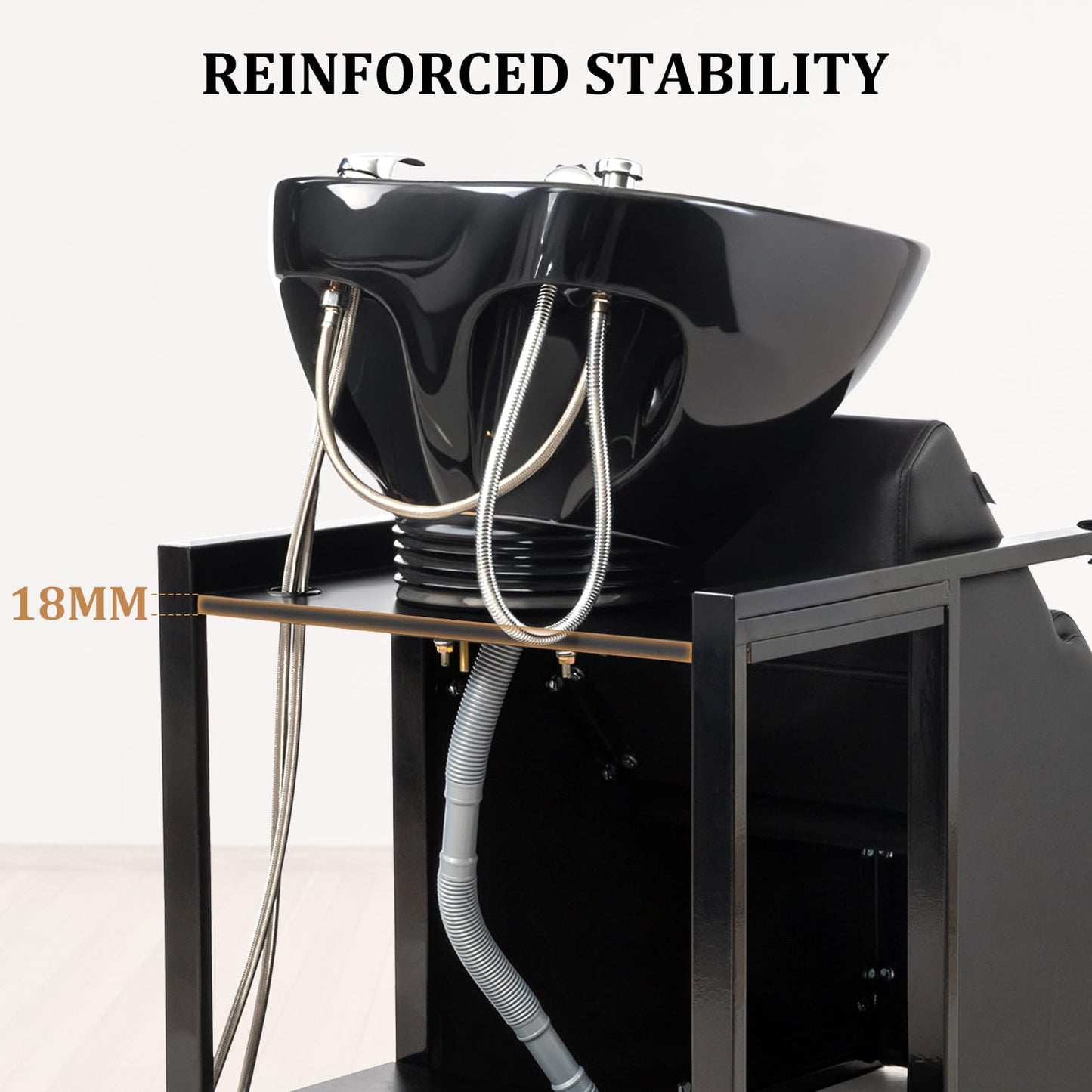 White Smoke OmySalon Salon Shampoo Chair with Tilting Hair Washing Bowl & Storage Shelf, Backwash Shampoo Unit for Beauty Spa Barbershop
