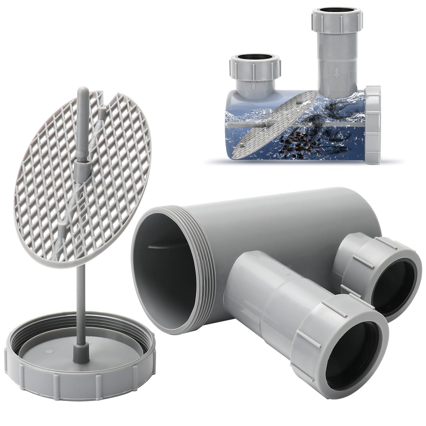 White Smoke LukLoy 1 Pack Universal Salon Hair Trap P Trap for Shampoo Bowl Sink, 1-1/2" PVC Catch Chamber for Barber Backwash Sink, Beauty Barber Salon Equipment, Secure Fit, Easy Clean, Grey