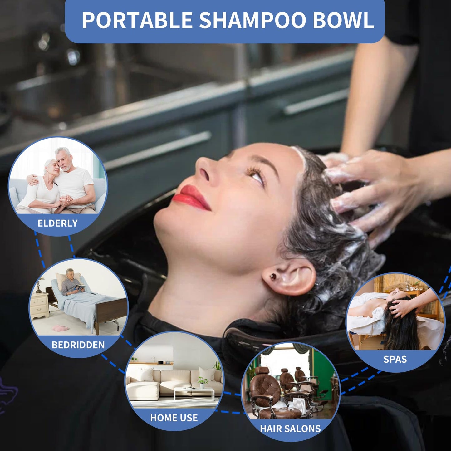 Black Portable Shampoo Bowl, Height & Angle Adjustable Hair Washing Sink with Drain Hose, Standing Salon Deep Shampoo Basin for Hairstylist and Home Services