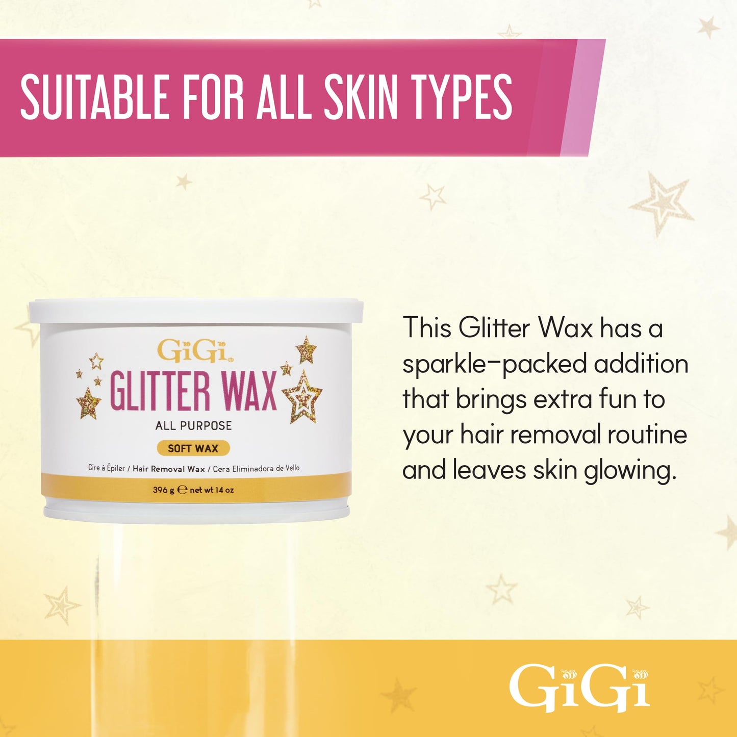 Seashell GiGi Glitter Wax – All-Purpose Soft Wax for Hair Removal, Gentle Formula for Face & Body, Ideal for Sensitive Skin, 14 oz