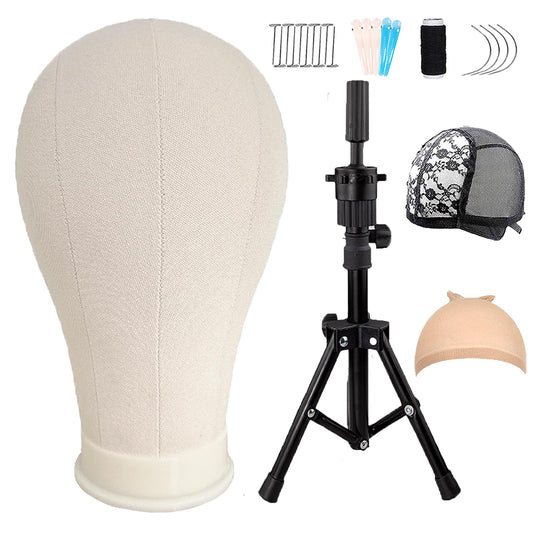 White Smoke LUNGCYX 23Inch Wig Stand Tripod,Canvas Wig Head Stand Mannequin Head Foldable Wig Stand Set for Making Display with Table Clamp,Wig Cap & T Pins