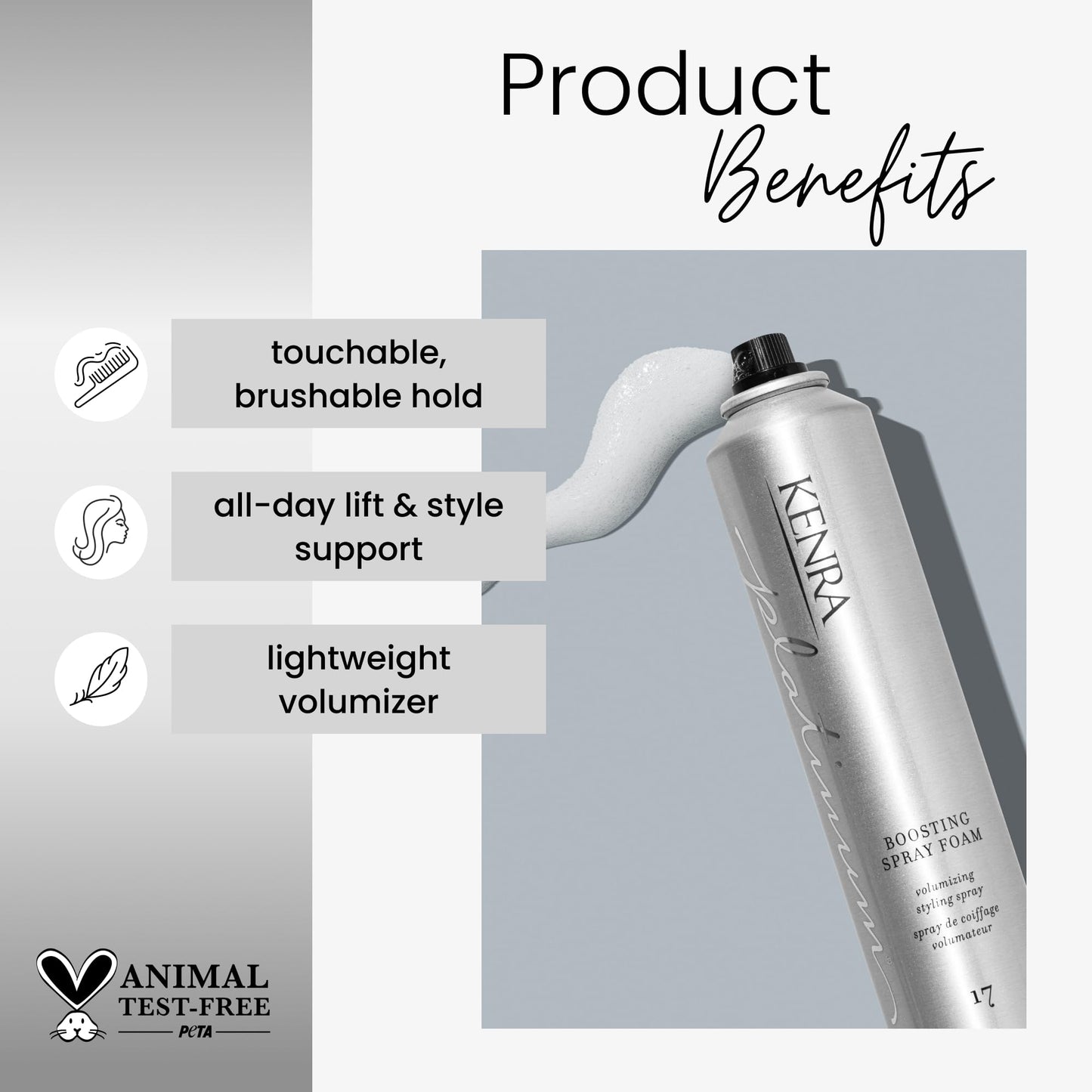 White Smoke Kenra Professional Platinum Boosting Spray-Foam 17 | Volumizing Styling Spray | Touchable, Brushable Hold | All-Day Lift & Style Support | Lightweight Volumizer | All Hair Types | 8 oz