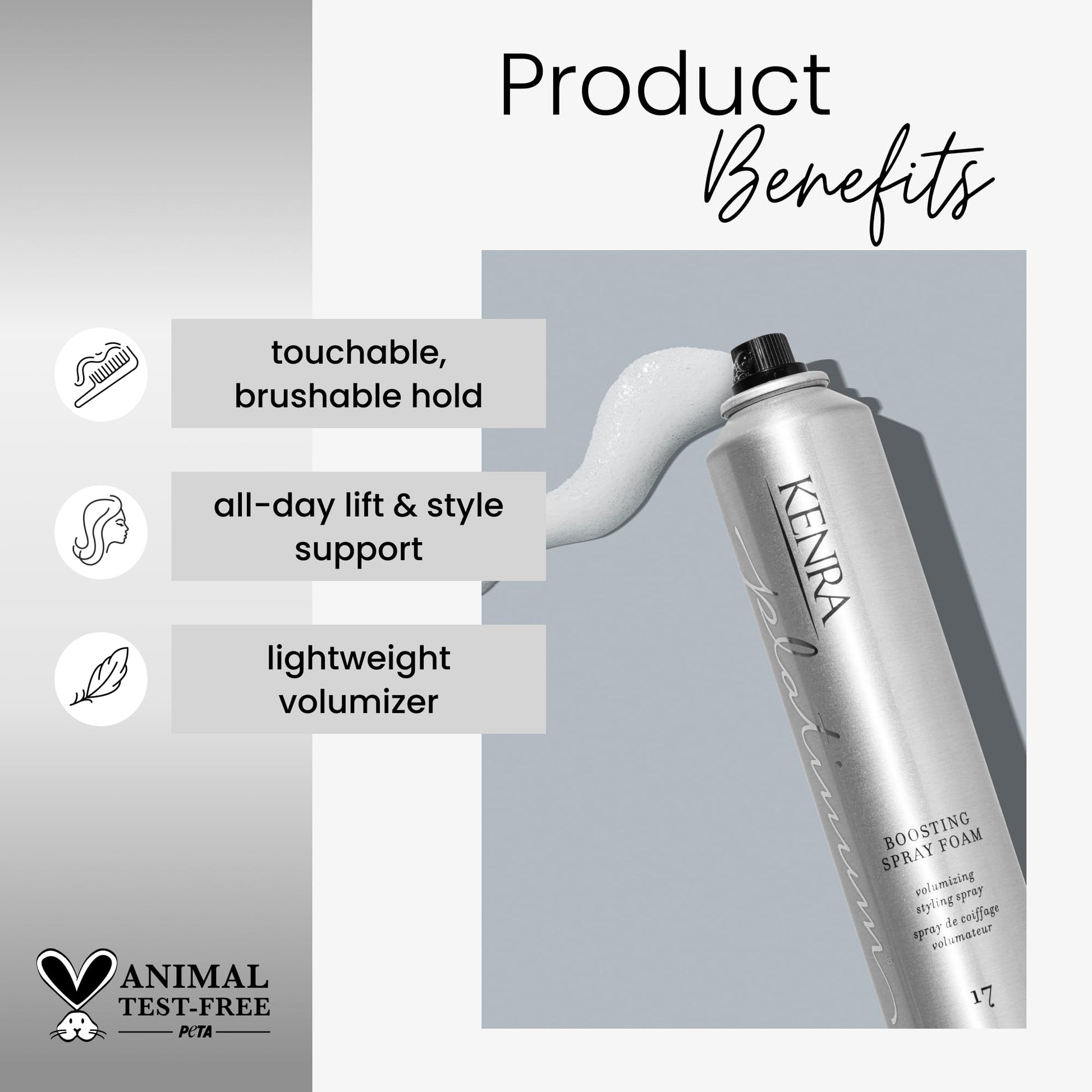 White Smoke Kenra Professional Platinum Boosting Spray-Foam 17 | Volumizing Styling Spray | Touchable, Brushable Hold | All-Day Lift & Style Support | Lightweight Volumizer | All Hair Types | 8 oz