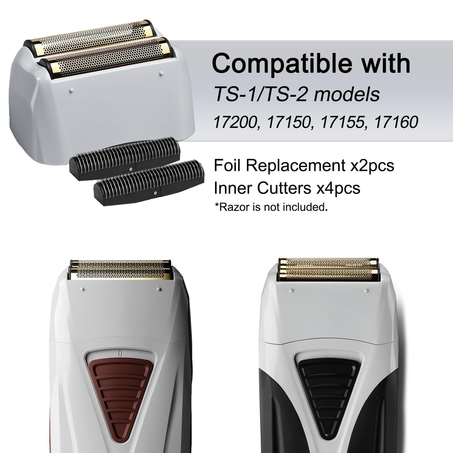 White Smoke OXSITO 2Pack Gold Pro Foil and Cutters Replacement for Andis TS-1, TS-2 (17150/17155/17200) Shavers. (Foil Replacement x2, inner cutters x4)