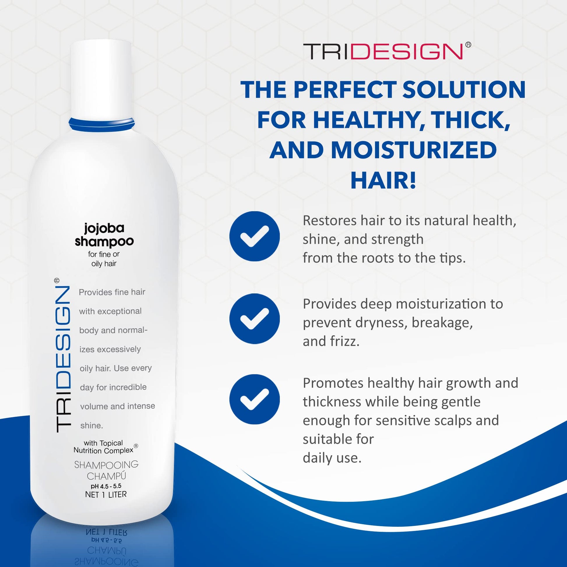 White Smoke TRIDESIGN Moisturizing Shampoo – Anti-Thinning, Growth & Thickening with Jojoba, Panthenol, Collagen, & Henna for Dry, Fine, Oily Hair – 32 oz