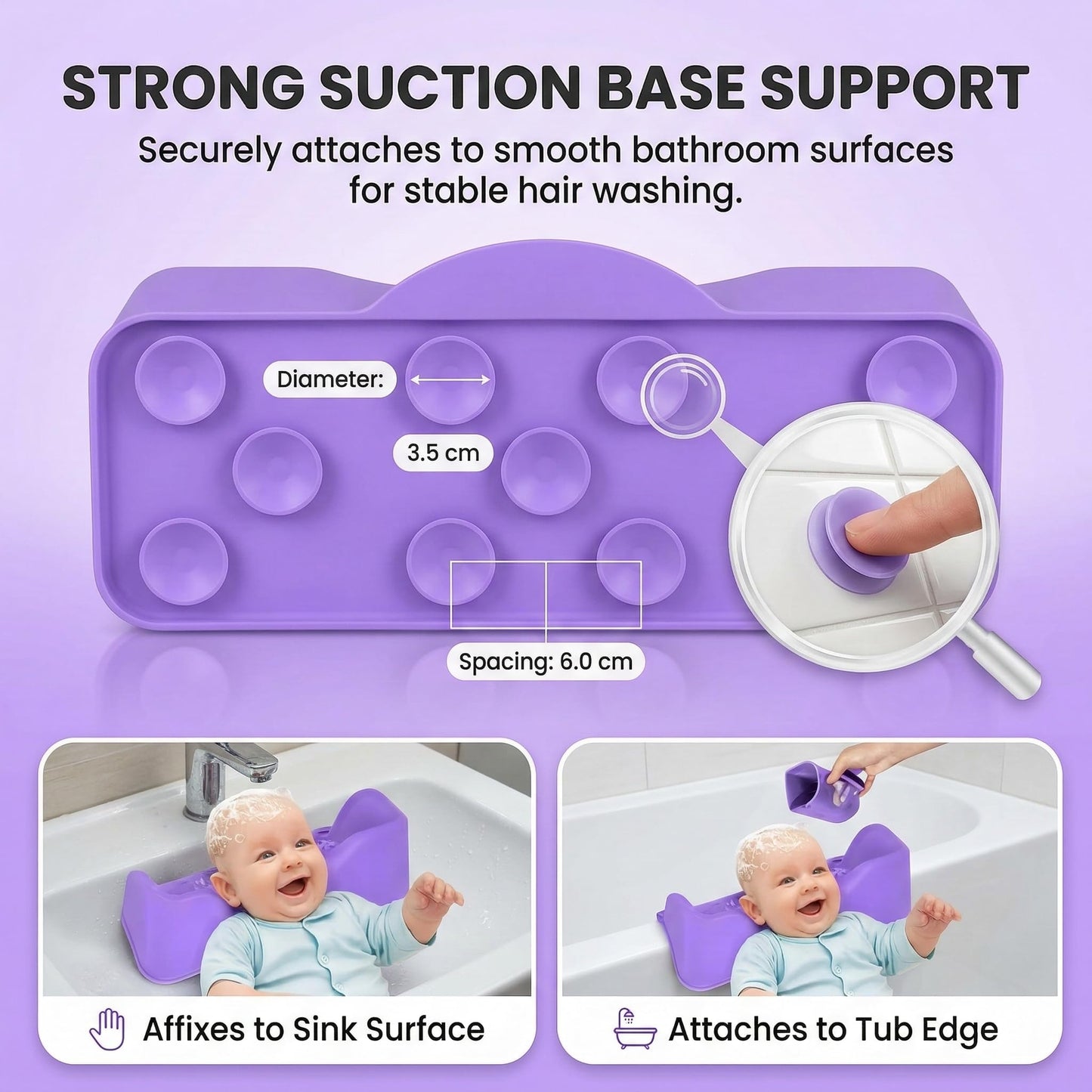 Lavender Portable Hair Washing Station for Kids – Silicone Hair Washing Basin for sink and Teens,Tear-Free Shampoo Bowl with baby bath Rinse Cup, Neck Support for Kids-Purple