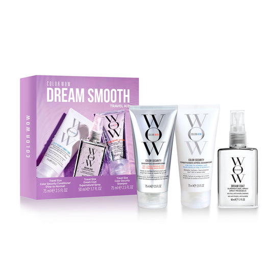 White Smoke COLOR WOW Dream Smooth Travel Kit – Includes Shampoo, Conditioner and Dream Coat – Get the silky, liquidy, glossy texture of your dreams and defy humidity for days, everywhere you go