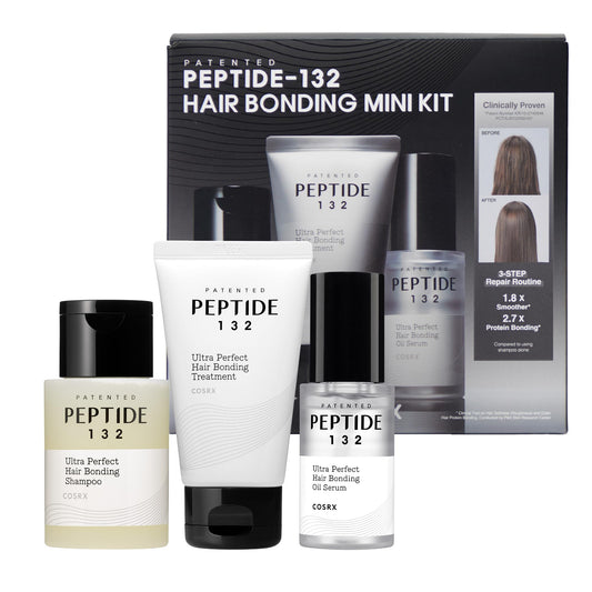 White Smoke COSRX PEPTIDE-132 Hair Bonding Mini Kit – Travel-Size Shampoo & Treatment + Full-Size Oil Serum, Keratin Treatment Hair Gift Set for Damaged, Dry Hair, Scalp Treatment for Dandruff, Dry & Itchy Scalp
