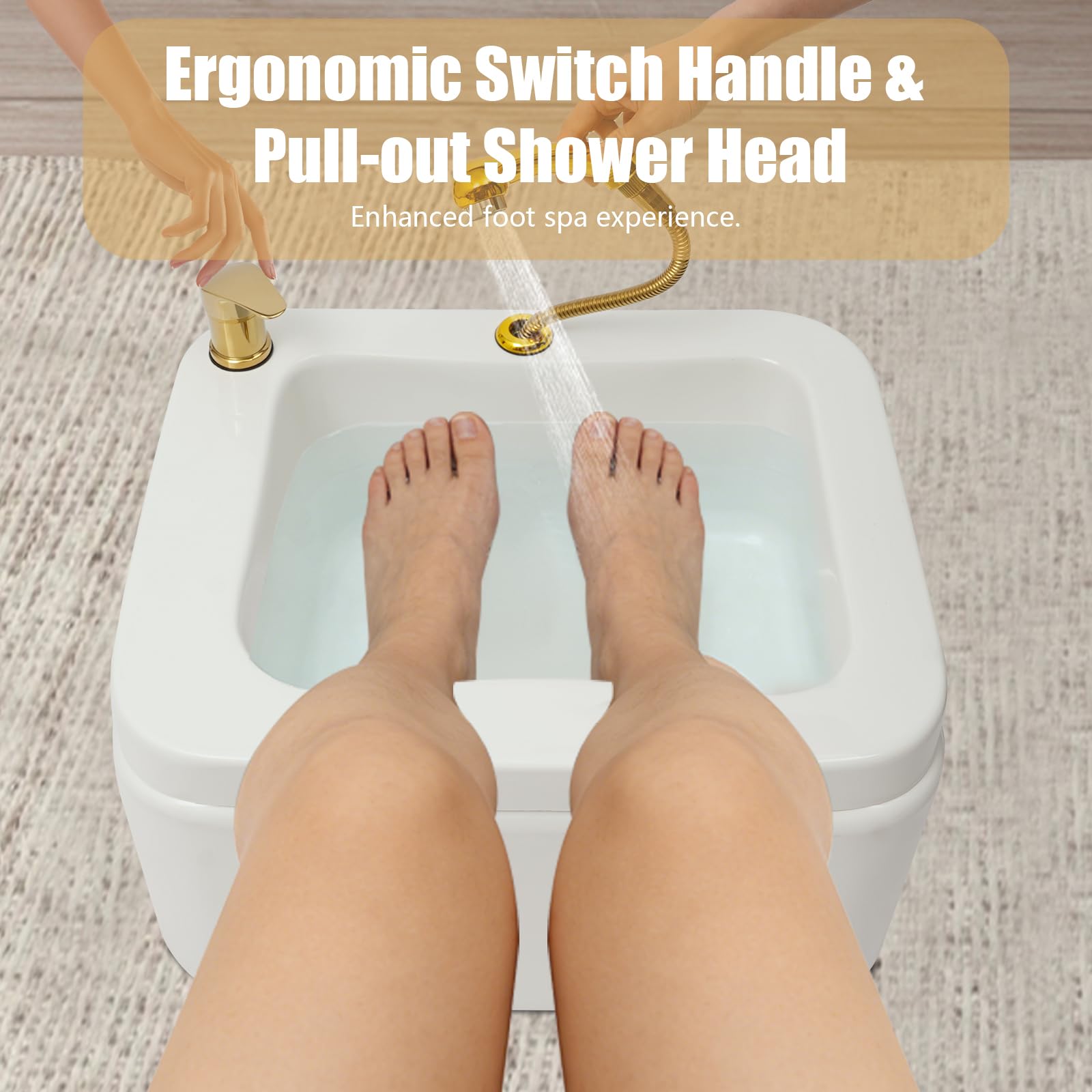 Dark Gray BAIODNB Pedicure Foot Spa Bathtub Portable Acrylic Massage Footbath with Hot & Cold Water Pedicure Bowl Acrylic Pedicure Chair Shampoo Sink, Sink Spa Foot Shower Wash Salon, Massage Foot (White+Gold)