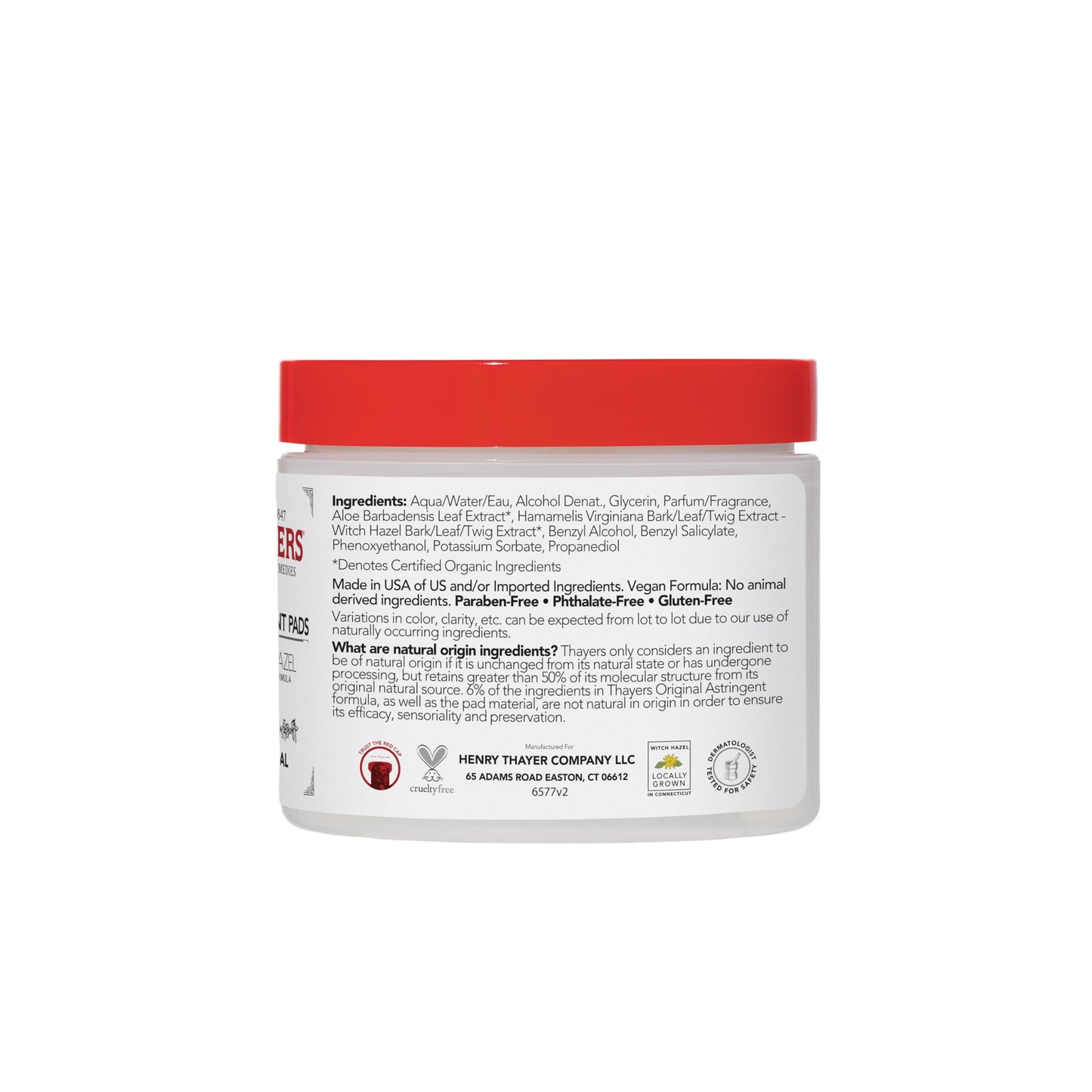 Light Gray THAYERS Original Witch Hazel Astringent Pads with Aloe Vera Formula, 60 Count