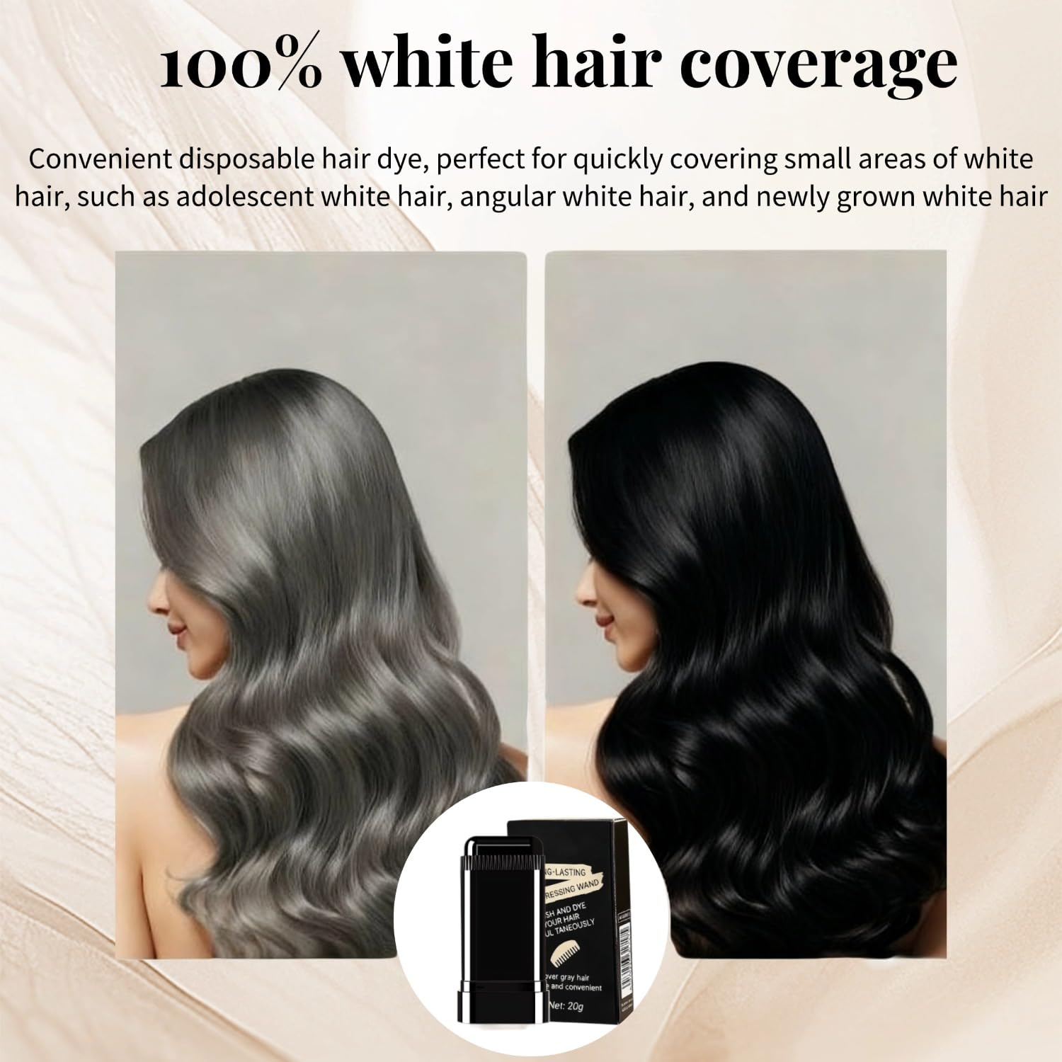 Black Safe and Convenient Comb Hair Dye Stick, White Hair Cover Stick, 2-in-1 Convenient Instant Dyeing, Waterproof and Sweat Proof, Quick Root Dressing (Black) c