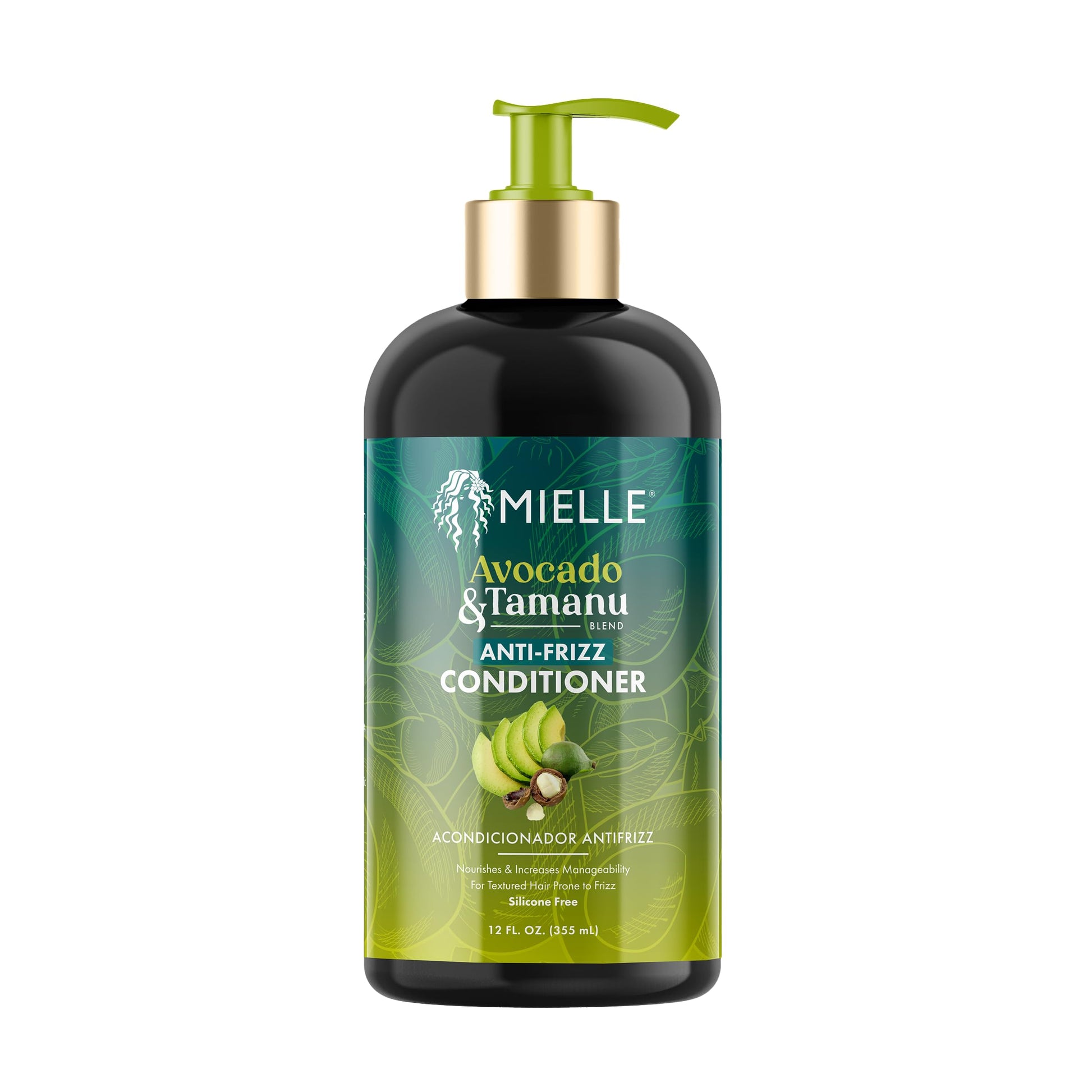 White Smoke Mielle Organics Avocado & Tamanu Anti Frizz Conditioner for Women & Men - Detangling, Moisturizing & Smoothing Treatment - Frizz Control Detangler for Textured & Dry Hair - Prep for Styling, 12floz