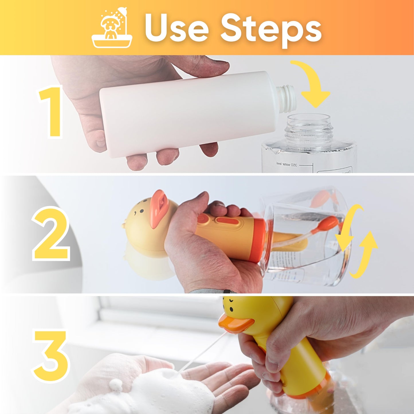 Light Gray Electric Dog Shampoo Dispenser Dog Shampoo Sprayer Duck Shampoo Foamer for Pet, Foaming Soap Dispenser for Bathtub, Kitchen Sink Cleaning