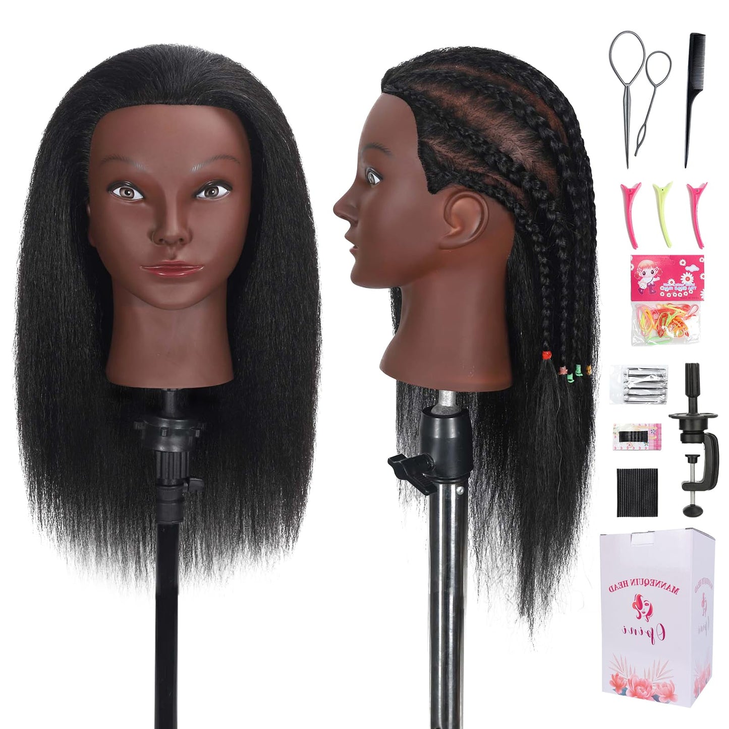 White Smoke Mannequin Head Human Hair with 100% Real Hair Cosmetology Mannequin Doll Head for Hairdresser Practice Braiding Hairstyling with Free Table Clamp Stand (16 Inch)