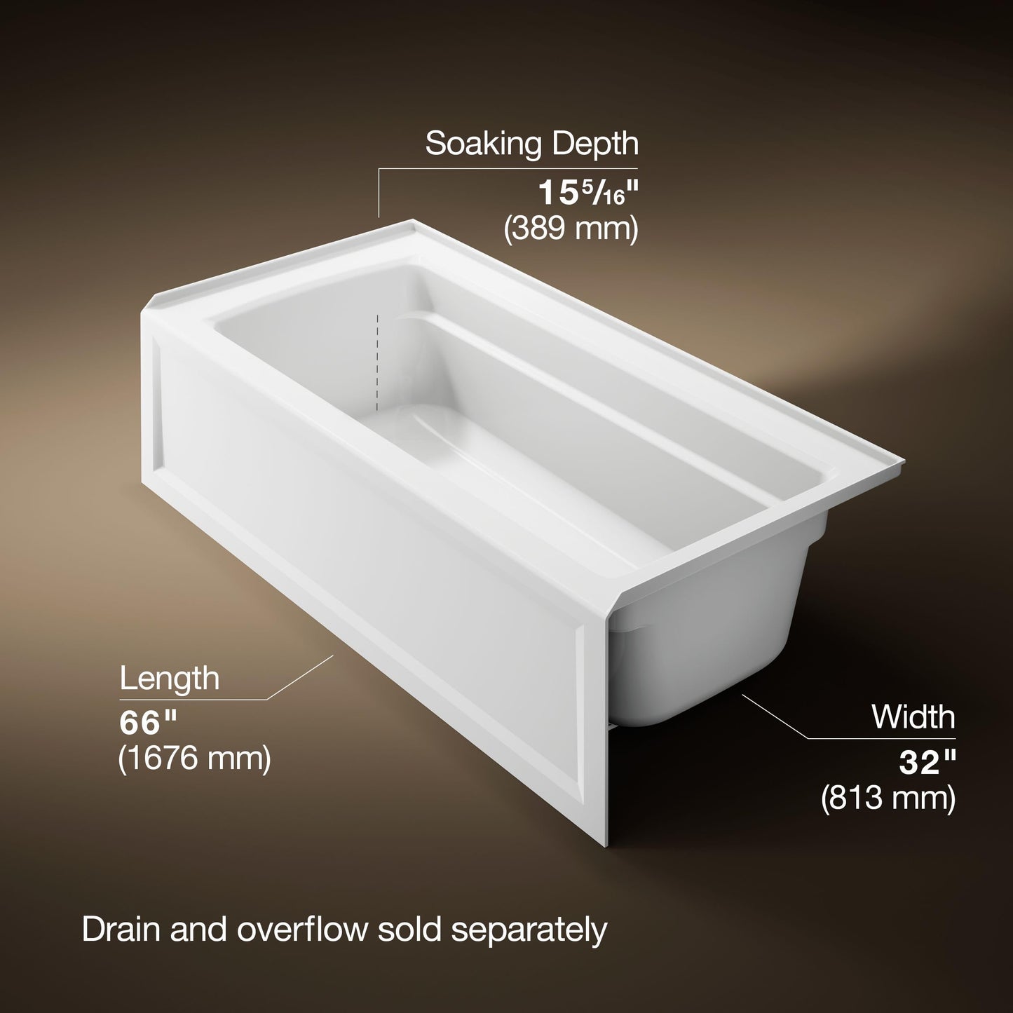 Light Gray Kohler 1948-RA-0 Archer® 66" x 32" alcove bath, right drain, White