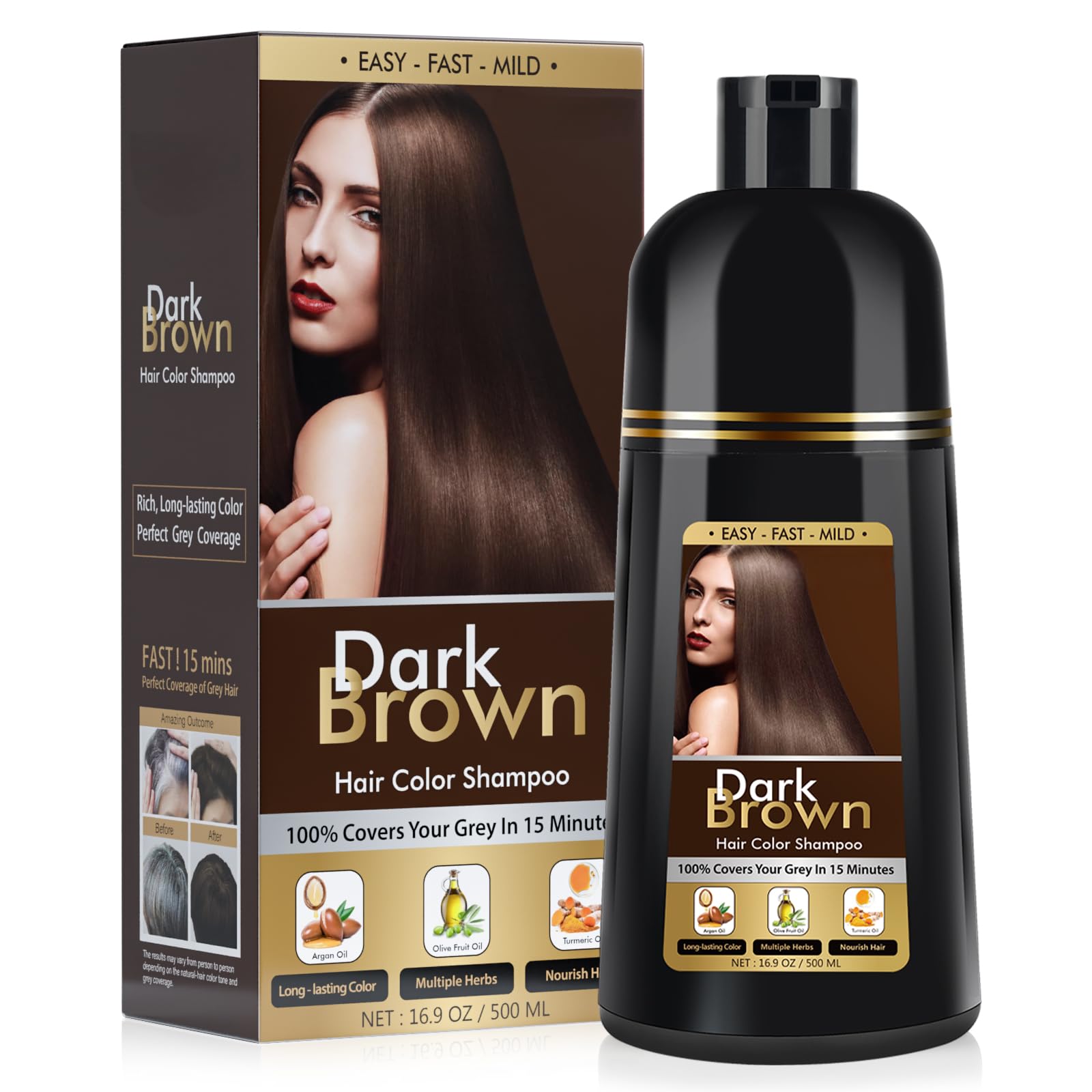 White Smoke BOJICA Dark Brown Hair Dye Shampoo, Hair Color Shampoo for Women, 3 in 1 Hair Dye for Gray Hair 100% Grey Hair Coverage/Instant/Herbal Ingredients 17.6 OZ