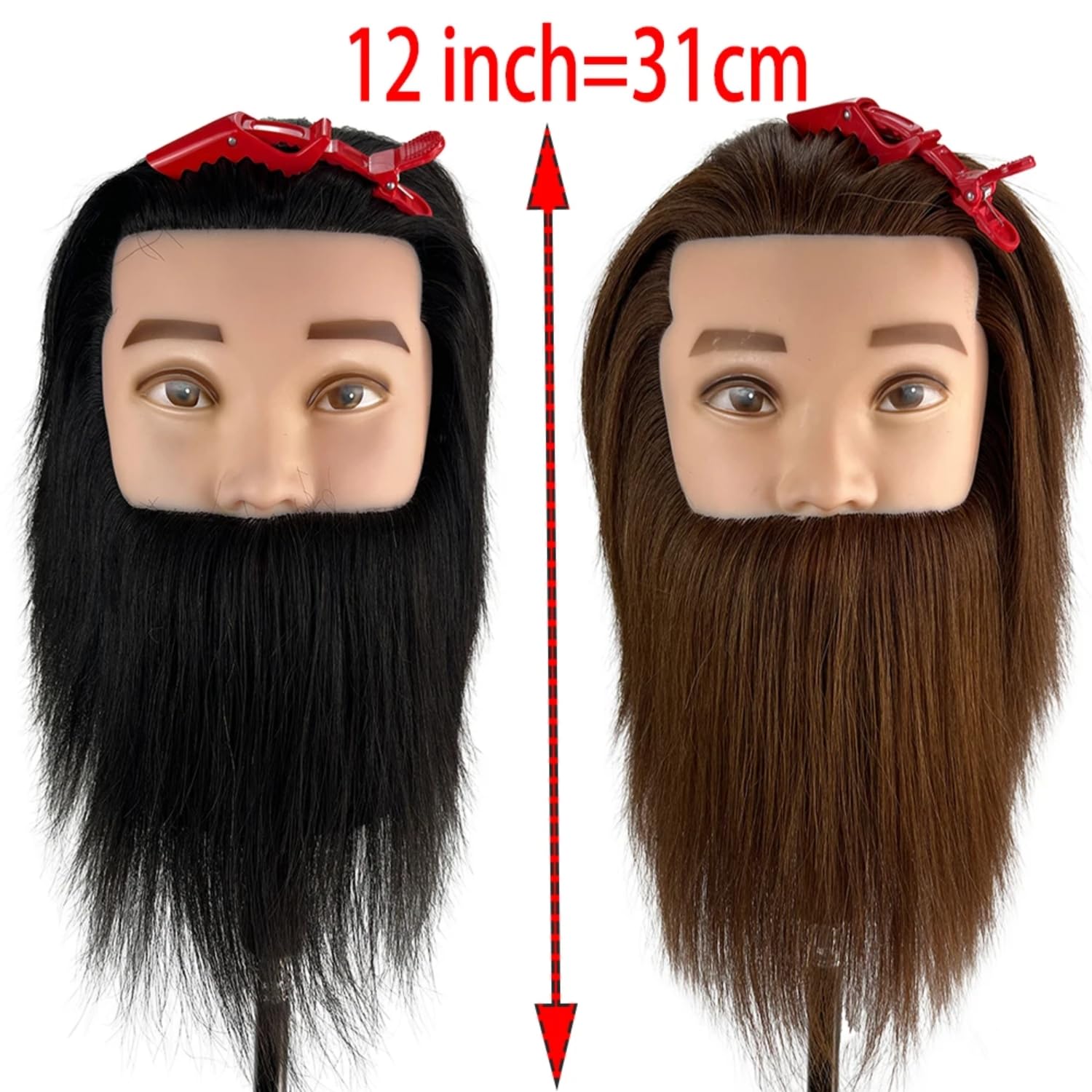 White Smoke Mannequin Head Human Hair for Hair Styling, Barber Mannequin Head Male with 100% Human Hair and Beard Cosmetology Training Manikin Head for Hair Cutting