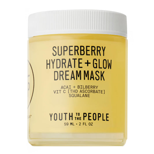 Pale Goldenrod Youth To The People Superberry Dream Mask Full Size - Hyaluronic Acid + Vitamin C Face Moisturizer + Overnight Facial Mask, Hydrates + Plumps + Brightens Skin, Evens Skin Tone, For Dry Skin - 2 fl oz