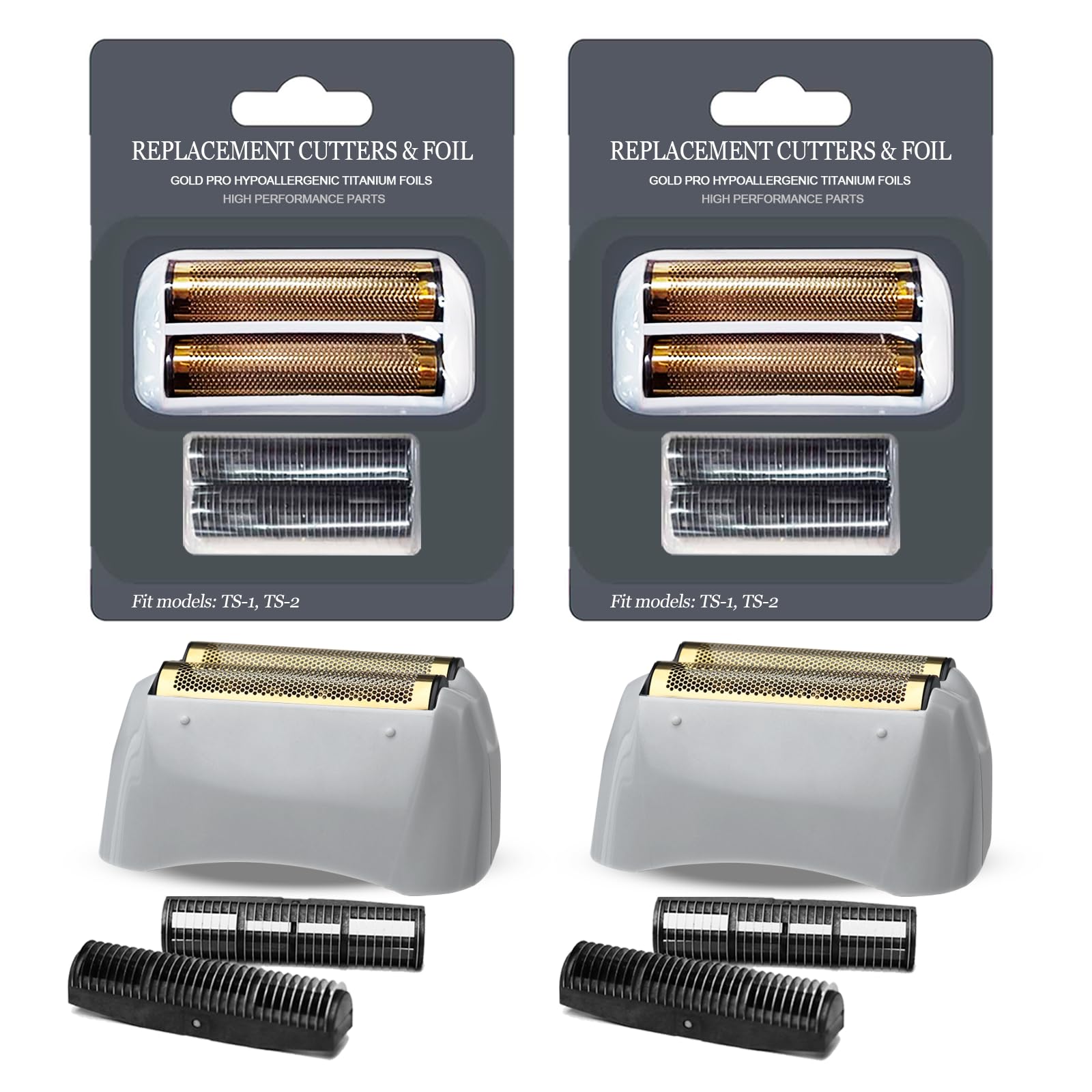 White Smoke OXSITO 2Pack Gold Pro Foil and Cutters Replacement for Andis TS-1, TS-2 (17150/17155/17200) Shavers. (Foil Replacement x2, inner cutters x4)
