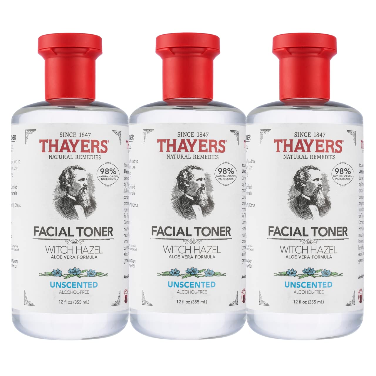 Lavender THAYERS Alcohol-Free Unscented Witch Hazel Toner with Aloe Vera, 12 Fl Oz (Pack of 3)