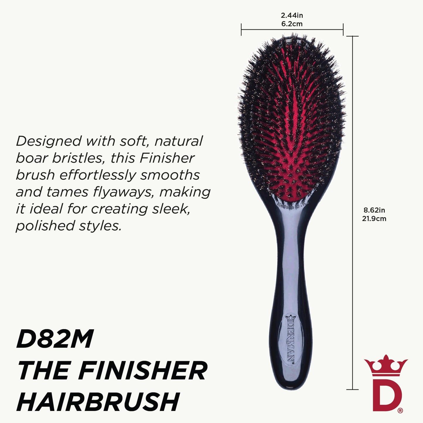 White Smoke Denman Natural Bristle Grooming Brush, Medium