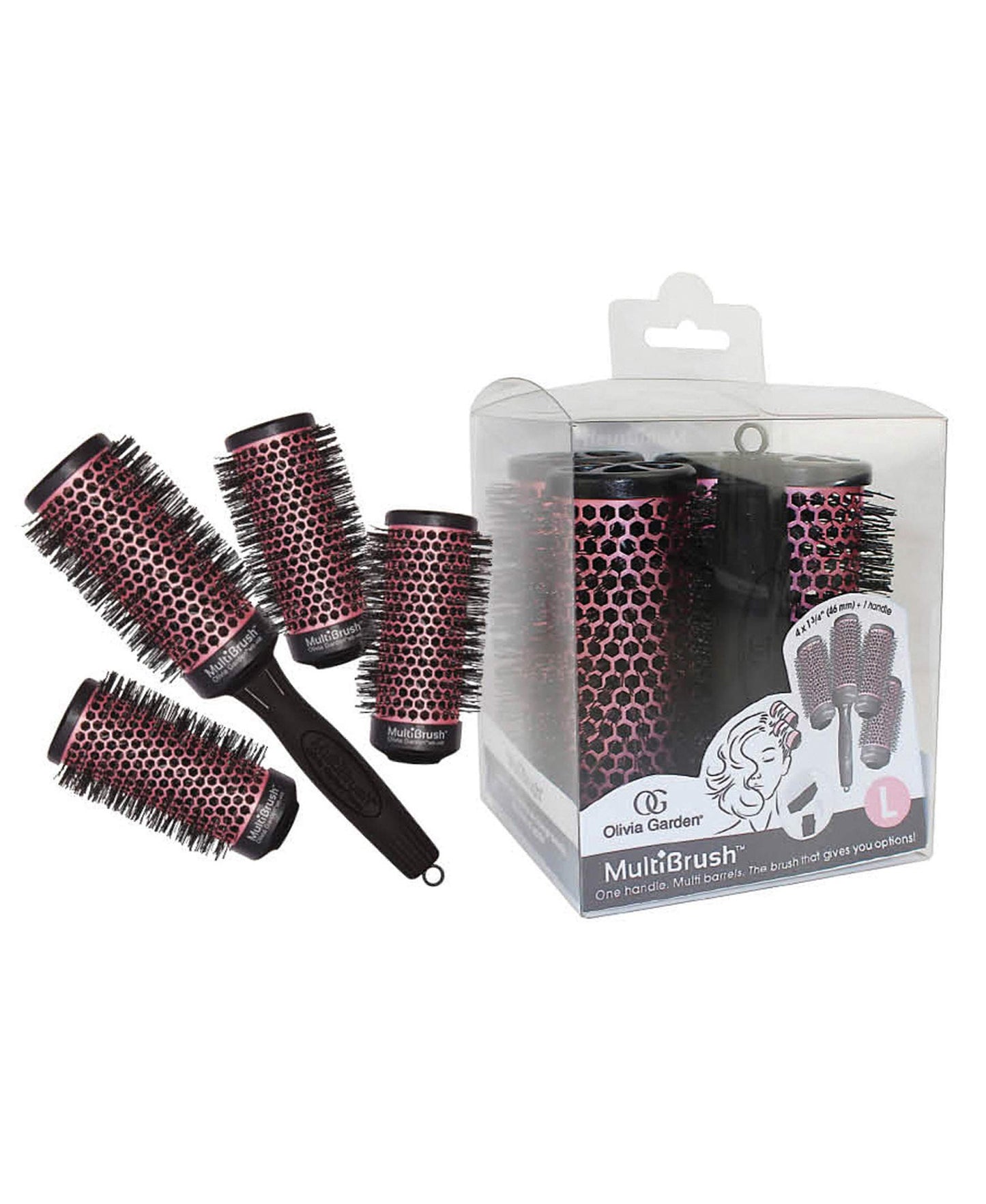White Smoke Olivia Garden MultiBrush Detachable Thermal Styling Hair Brush (5-Piece Kit 1 3/4" 46mm)