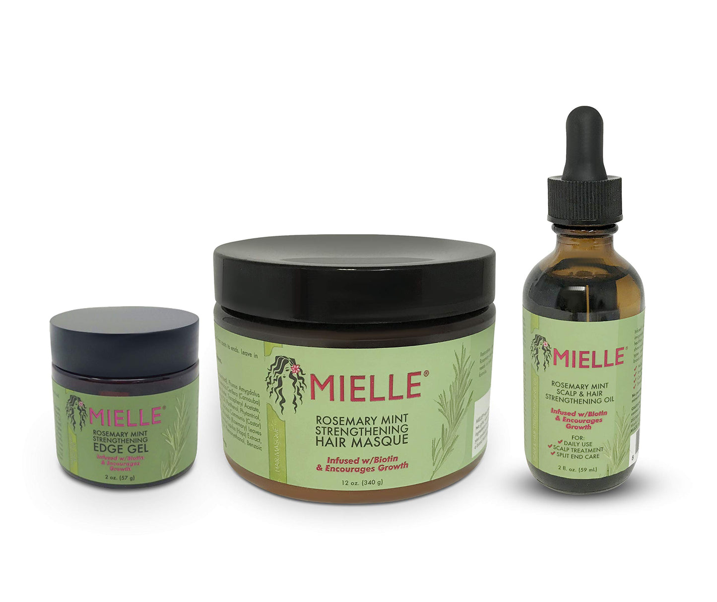 White Smoke Mielle Organics Complete COMBO: Rosemary Mint Organic Hair Oil (2 fl oz), Hair Masque (12 fl oz), Strengthening Edge Gel