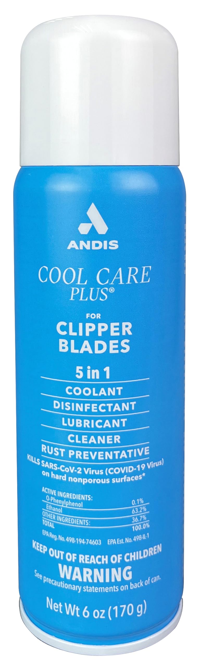 Lavender Andis 12551 Cool Care Plus 5-in-1 Clipper Blade Spray - Professional Grooming Tool with Easy Cleaning, Cooling, Disinfecting, Lubricating, and Rust Prevention – All Hairs Type, 6 Oz – Blue