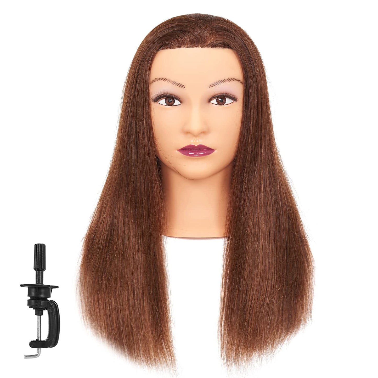 White Smoke Mannequin Head 20"-22" 100% Human Hair Hairdresser Training Head Mannequin Doll Head Cosmetology Manikin Training Head Hair for Practice Cutting Braiding with Free Clamp Holder 92022LB0414