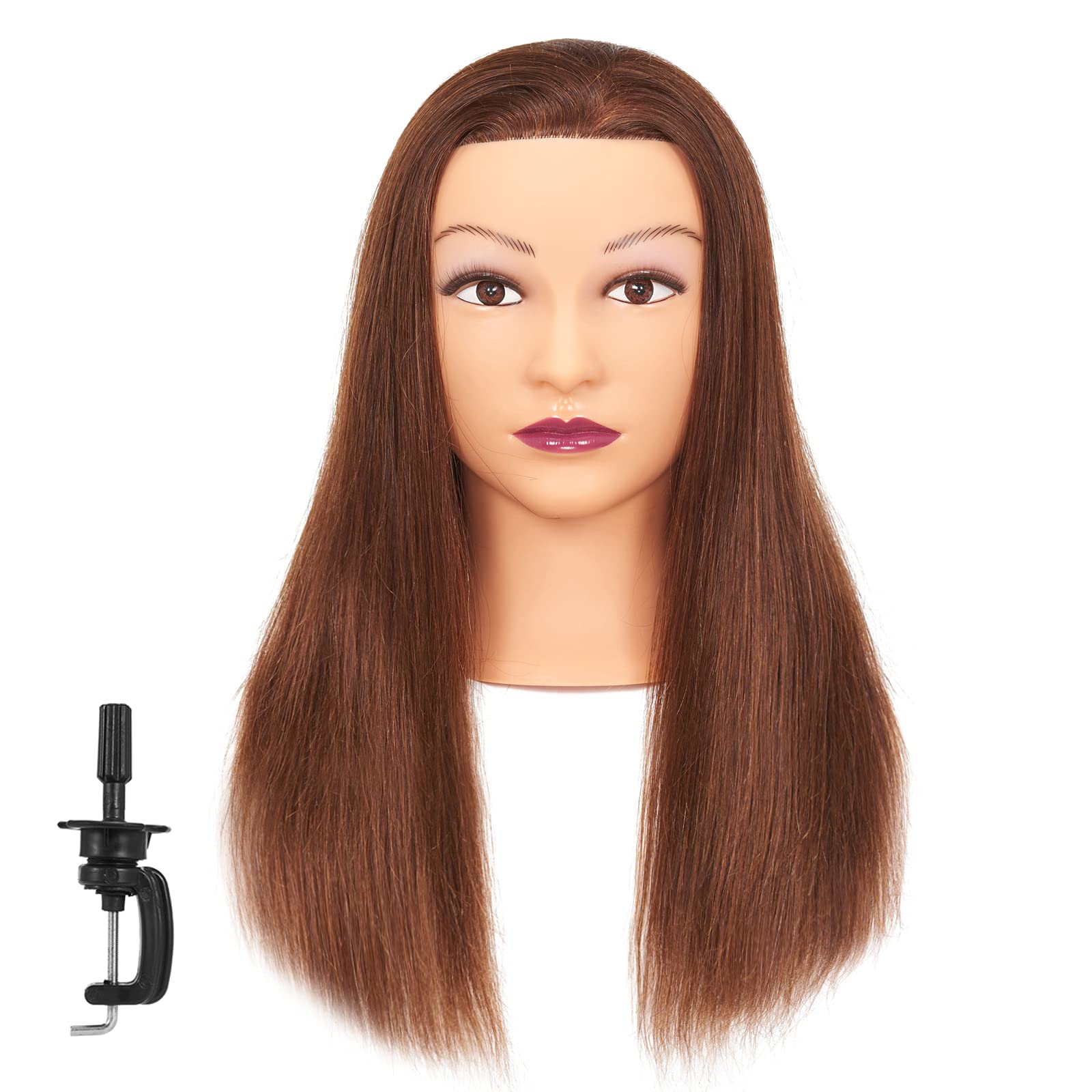White Smoke Mannequin Head 20"-22" 100% Human Hair Hairdresser Training Head Mannequin Doll Head Cosmetology Manikin Training Head Hair for Practice Cutting Braiding with Free Clamp Holder 92022LB0414